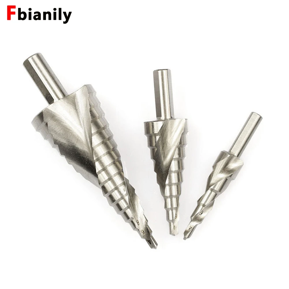 4-12 4-20 4-32mm HSS Steel Titanium Pagoda Drill Hexagon Screw Drill HSS Power Tools Spiral Grooved Metal Steel Step Drill