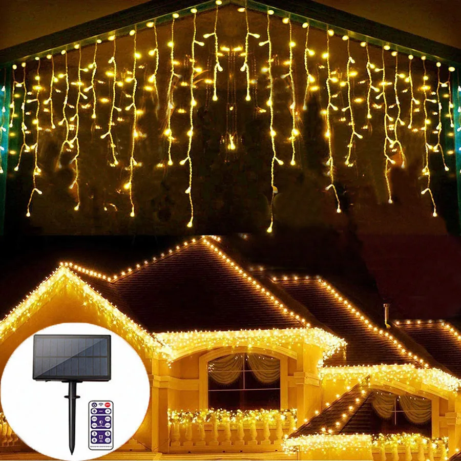 

3M/5M LED Solar Icicle String Light Outdoor Waterproof Curtain Icicle Lights Christmas Solar Lights For Patio Garden With Remote