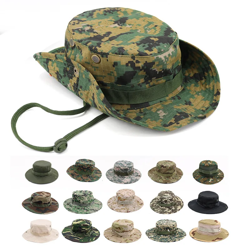 Camouflage Bucket Hats Hunting Outdoor Hiking Fishing Sun Protector Fisherman Cap Tactical Men