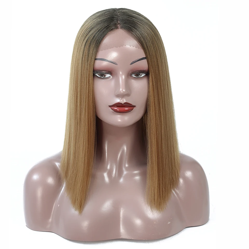 YiHan Synthetic Wig Wavy/Straight Lace Front Wig High Temperature Heat Resistant Fiber Half Machine Weave Replacement Wig