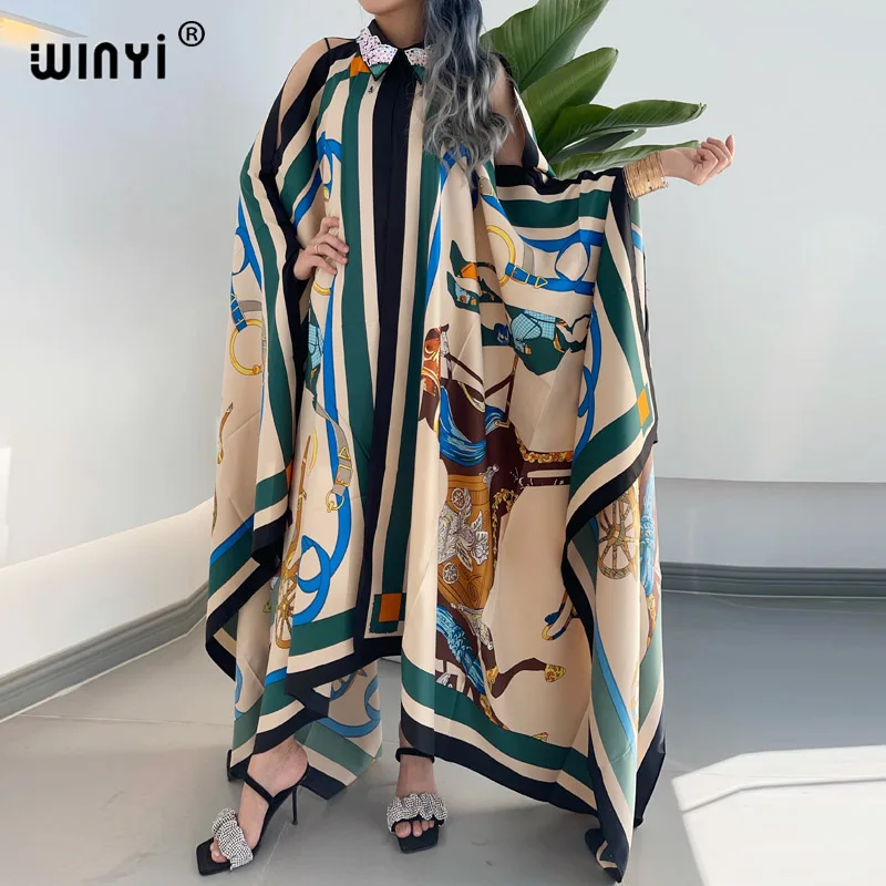 WINYI sukienka Fashion Summer kimono Dress free Size Women\'s Half Sleeve Floral Printed Elegant Casual Vacation Loose Dresses