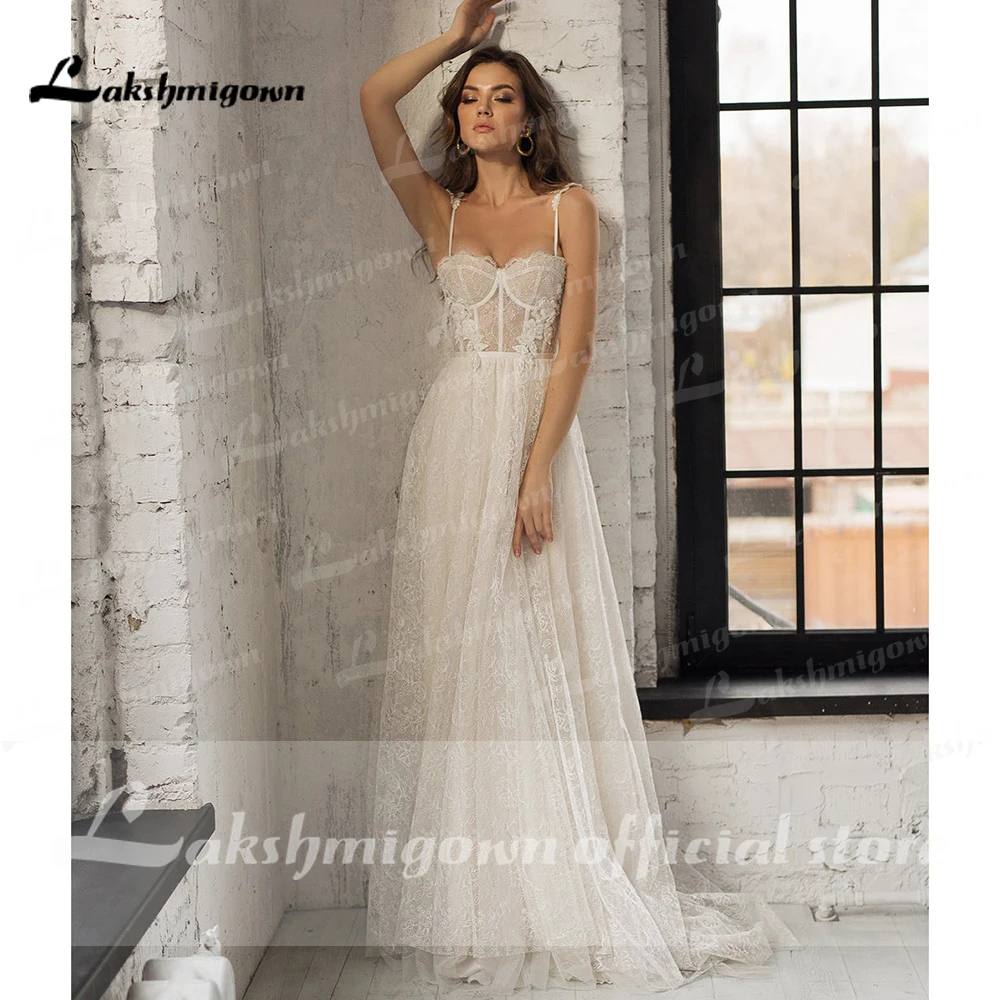 Vestido de casamento com alças vintage, vestidos de noiva sem encosto, espartilho elegante, fechamento com renda, linha, feito à mão, tamanho grande, romance, novo, 2023