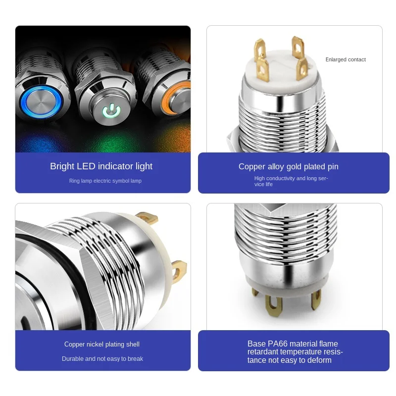 YZWM 12mm Reset metalowy przycisk Start Stop przełącznik mały okrągły wyłącznik zasilania ze światłem 220V przełącznik restartu