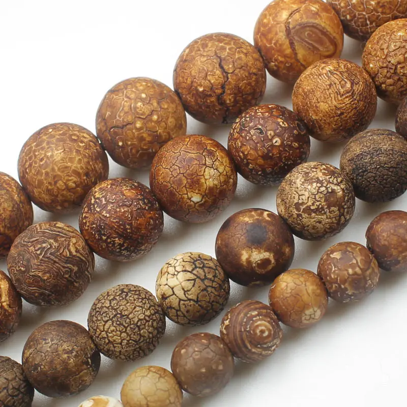 Vintage Tibet Dzi Agate Brown Crackle Wood Texture Round Beads 8-14mm ,For Jewelry making, can mixed wholesale!