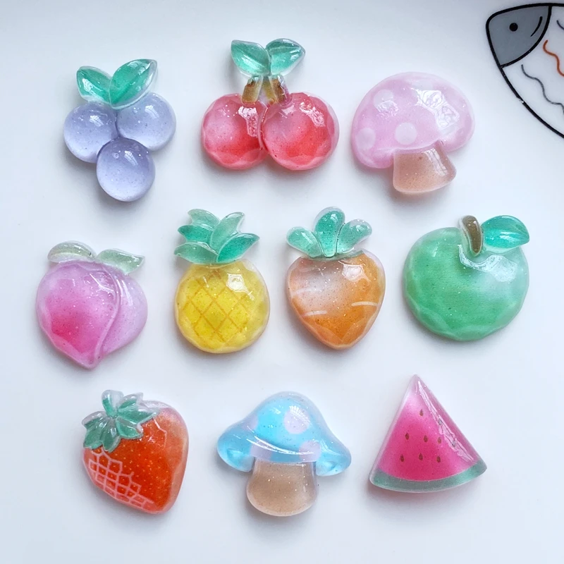 10/20Pcs Resin Lovely Mixed Transparent Fruit Series Flatback Cabochon Scrapbook Kawaii DIY Embellishments Accessories K71