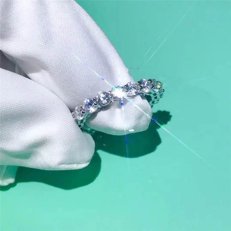 Couple Eternity 4mm Lab Diamond Ring 925 sterling silver Bijou Engagement Wedding band Rings for Women men Fine Party Jewelry