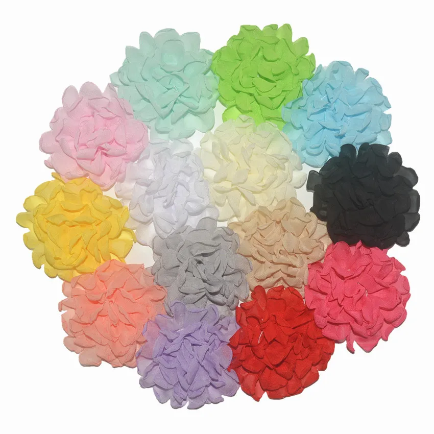 Hot Sale 40pcs/lot 8CM Chiffon Flower Fabric Rose Hair Flowers For Headband Fabric Flowers For Craft Hair Accessories LSFB074