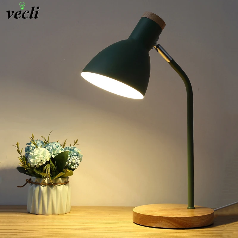 Creative Nordic Wooden Art Iron LED Multi-angle Desk Lamp Eye Protection Reading Table Lamps Living Room Bedroom Home Decor