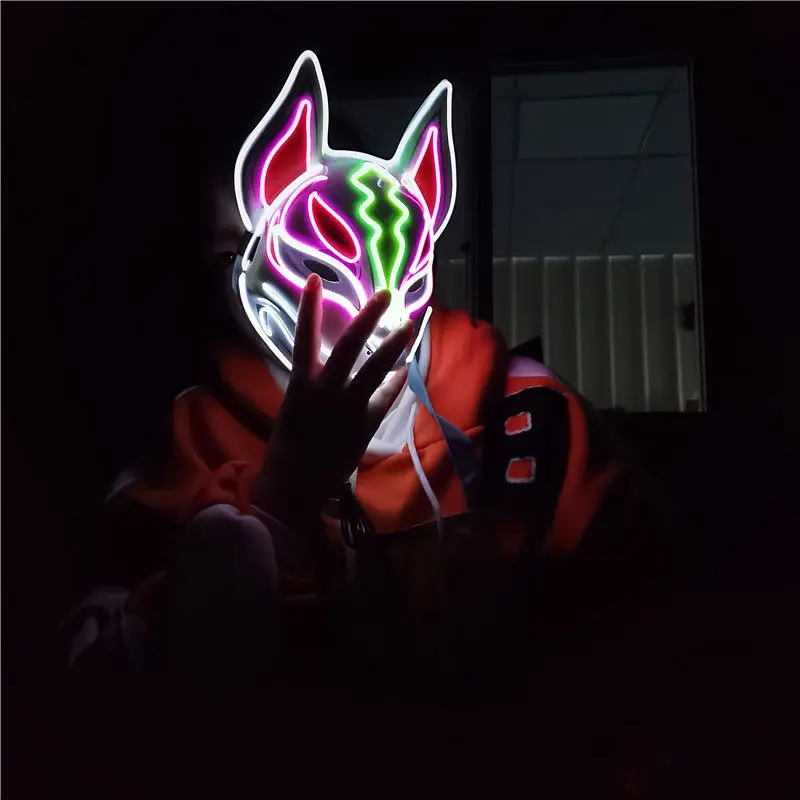 

Evil Cool Face Decor Stage Bar Neon LED Fox Masks Light Cosplay Halloween Party Rave Dance DJ Payday Costume Props Led Rainbow