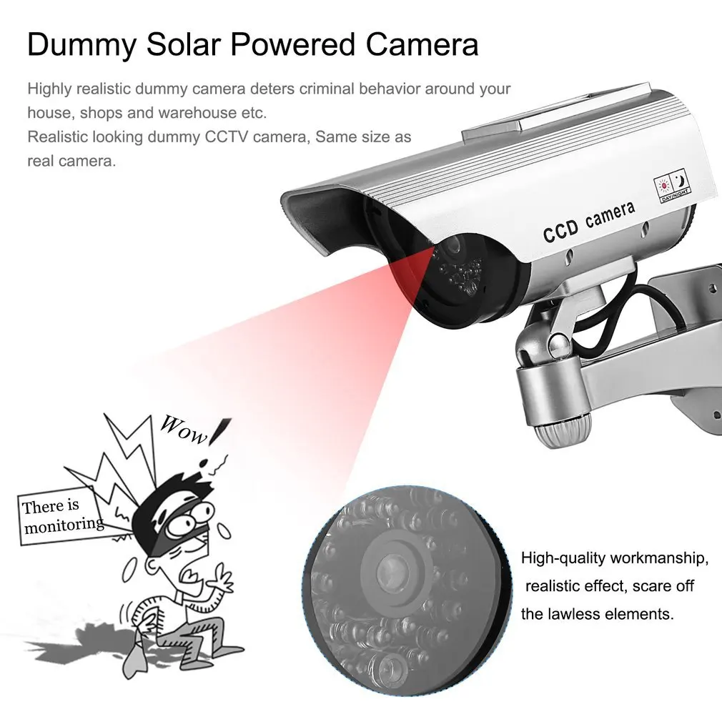 Dummy Camera Solar Battery Powered Flicker Blink LED Fake Indoor Outdoor Surveillance Security Camera Bullet CCTV Camera