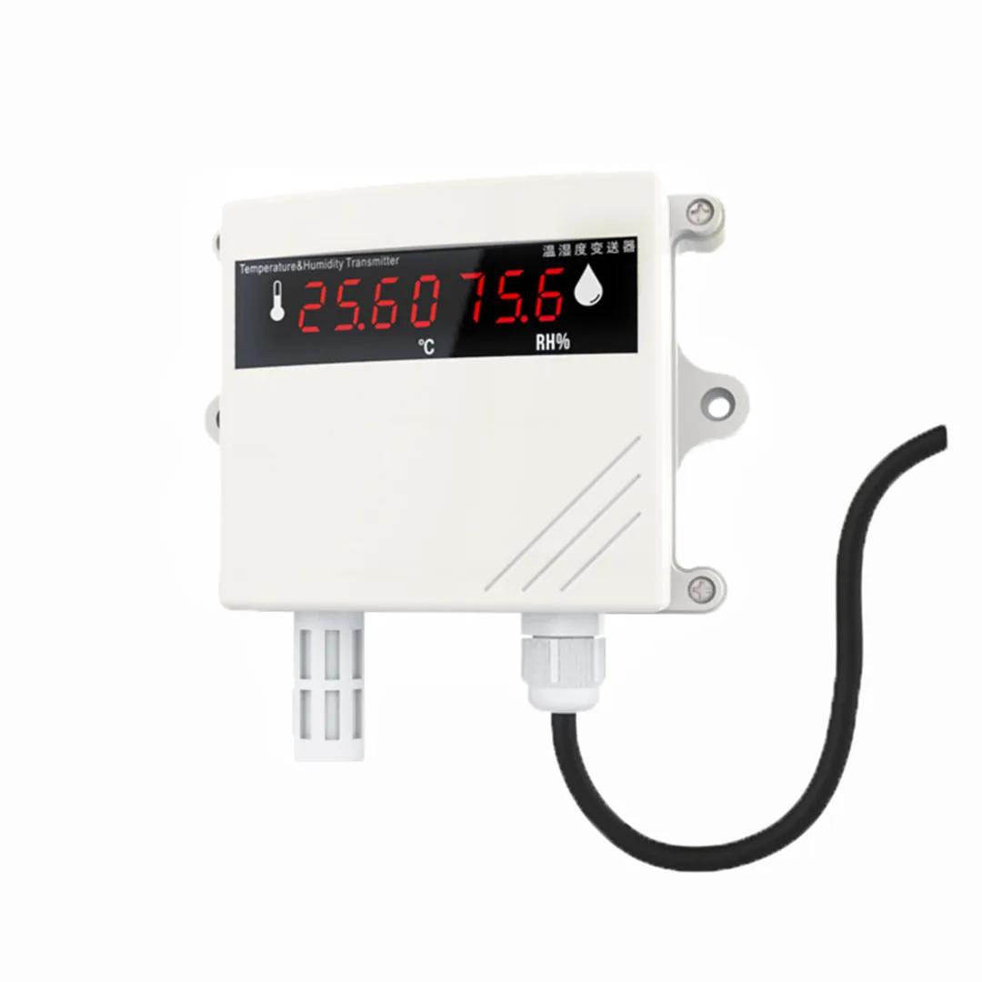 FANDE -40-60℃ Industrial Thermohygrometer and Humidity Transmitter DC24V Built-in Probe Digital Display 0-60℃ RS485 or 4-20mA