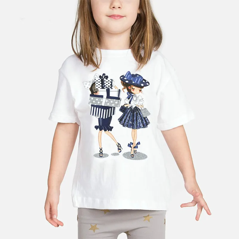Baby Girls T shirt 2019 Summer Clothes Kids Cartoon Pattern Print T-shirts Child O-Neck White Camiseta 2 to 9 Years Toddler Tops
