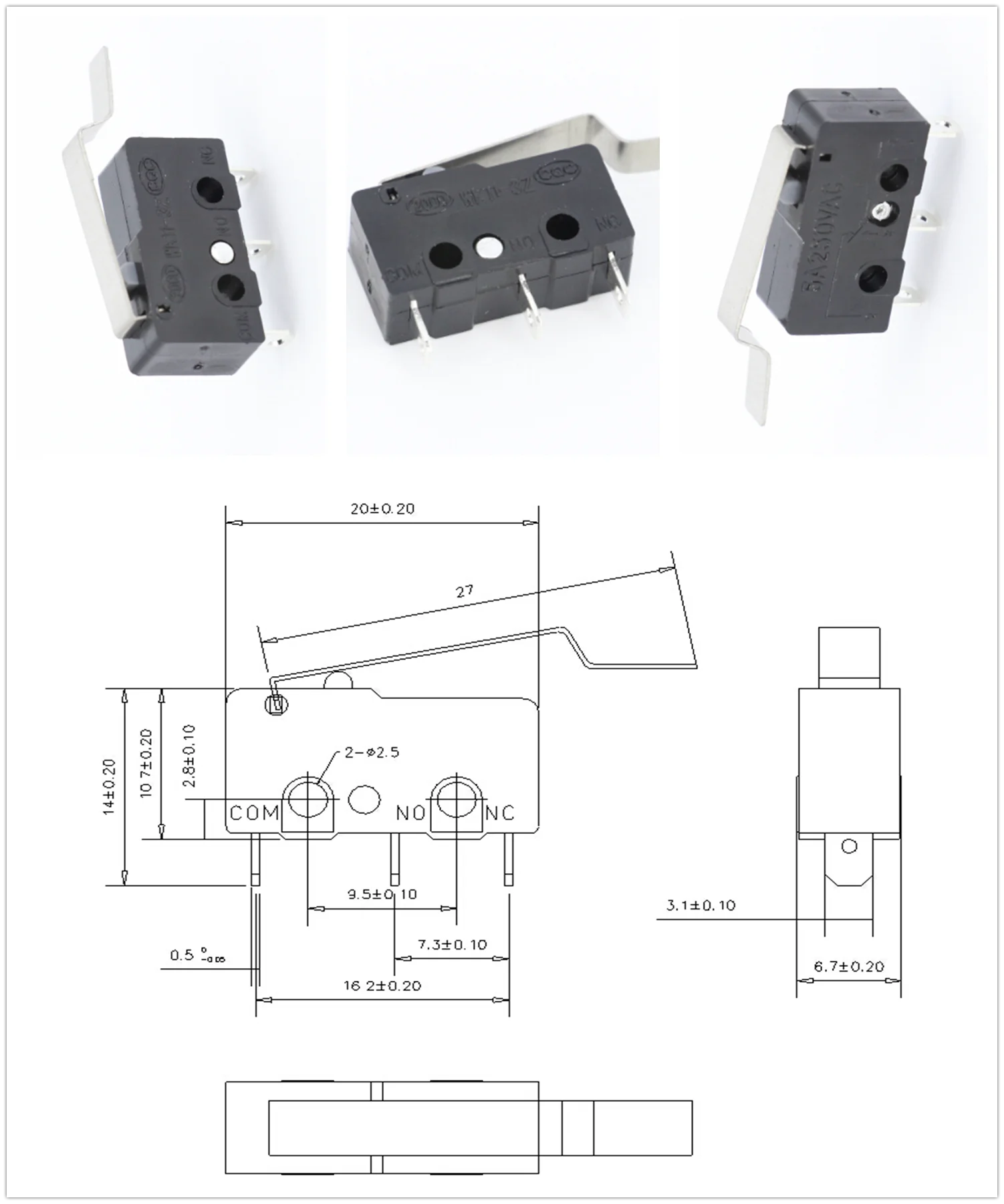 100 Stück/Los 3-Pin/2-Pin Brandneuer Endschalter 5A250VAC KW11-3Z Mini-Mikroschalter mit Rolle für Lasermaschinen Mikro-Endschalter-Sensor – Detail 12
