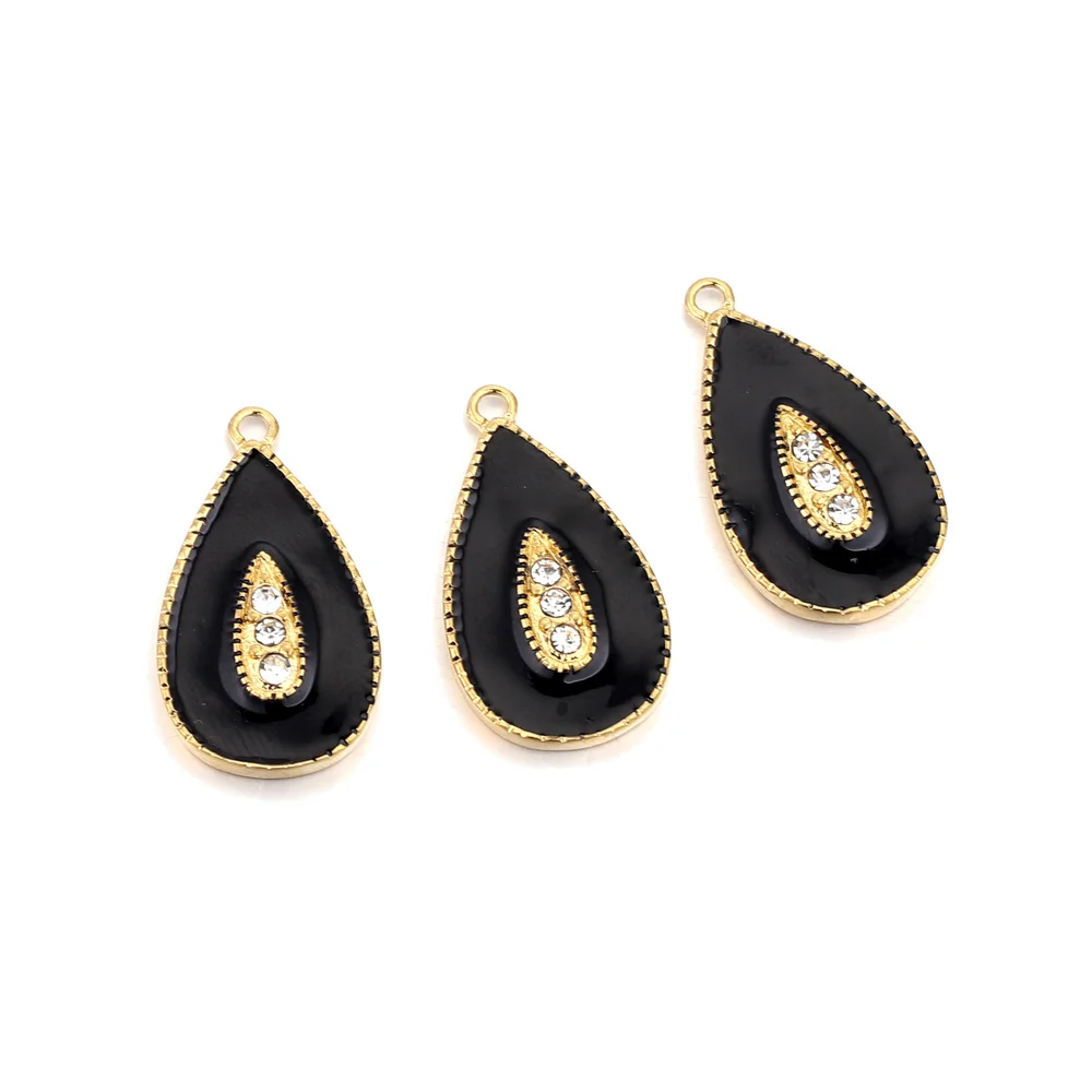 5pcs/lot Stainless Steel Enamel Black Water Drop Charms for DIY Women Necklace and Earring Jewelry Making Pendant Supplies