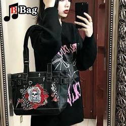 Y2K Gothic Woman Girls Single Shoulder Underarm Bag Tote Harajuku Hot Female Punk Collage Skull pin Large capacity Handbags