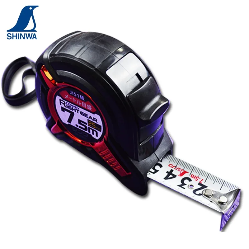 Shinwa-pinguim Métrica Fita Métrica Régua Engrenagem Direita Gancho Guard Protector de Choque Double-sided Graduação Belt Clip Hand Strap