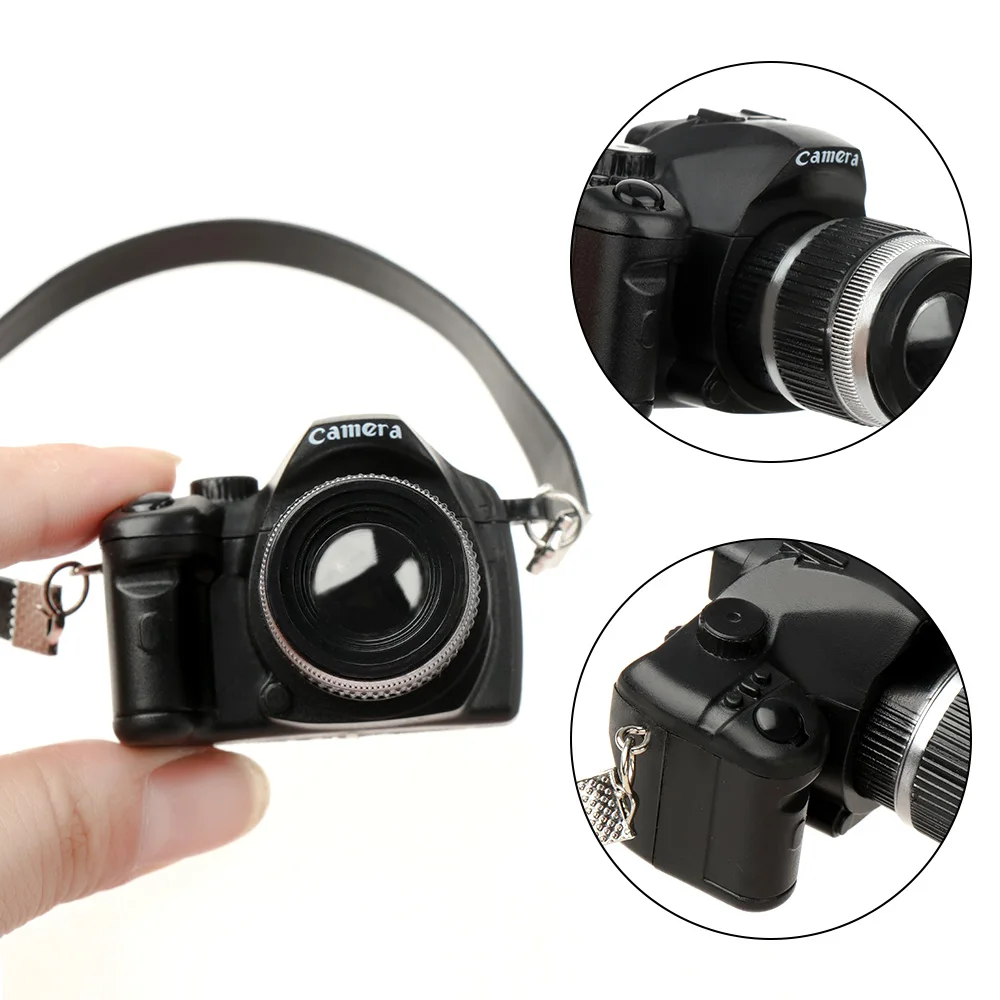 Appareil photo de poupée l\'inventaire avec ceinture noire, obturateur et flash SLR, appareil photo numérique, accessoires de maison de courses de