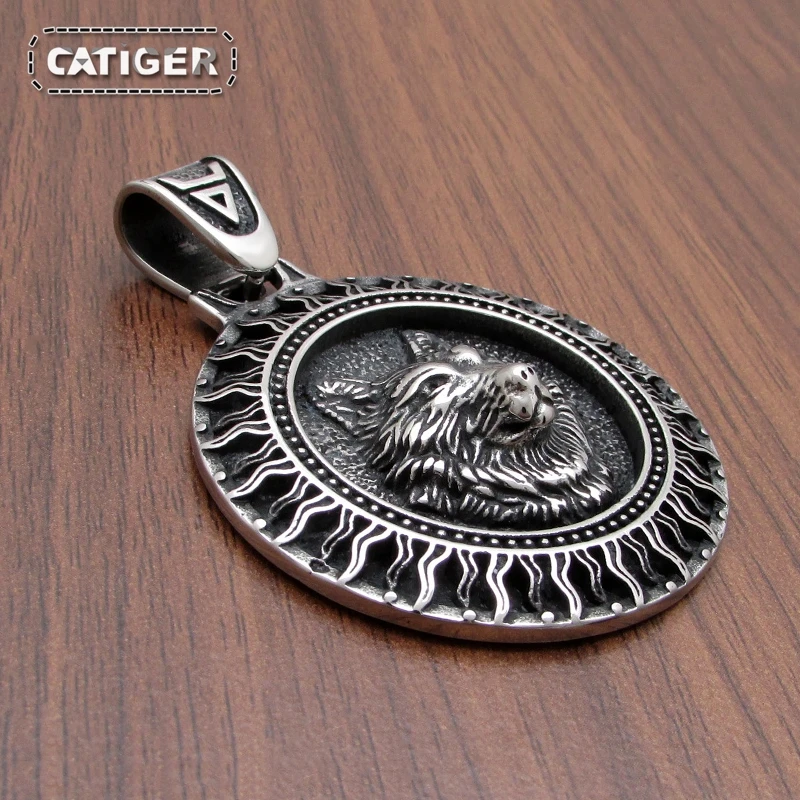 316L Stainless Steel Nordic  Sun Veles Wolf Head Pendant Viking Rune Talisman Slavic Scandinavian Amulet Jewelry