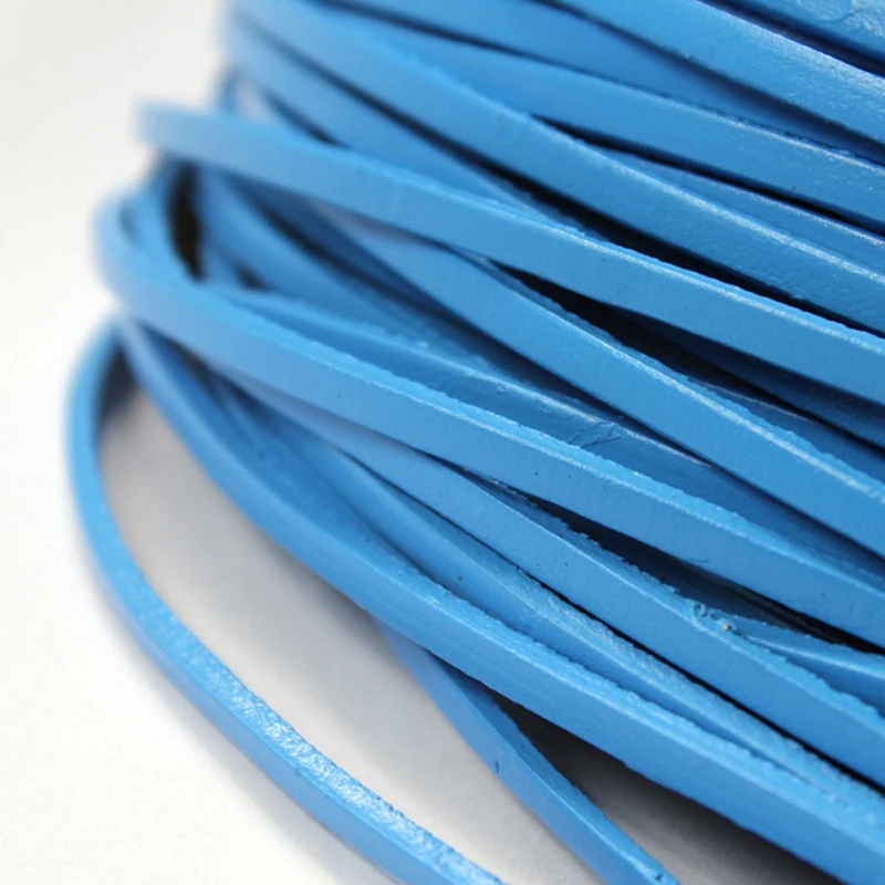 Aaazee 2 Yards 3mmx2mm Blue Coated Cow Hide Genuine Real Leather Strip for DIY Bracelet Jewelry 3mm Wide Cord