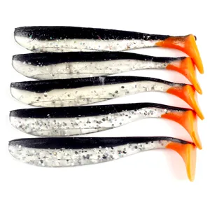Soft silicone baits with t tail, wobblers, double color, artificial bait, down, pike, 50mm, 70mm, set of 5 parts 6 Main Sales Bass Bass 5 Cords - №1