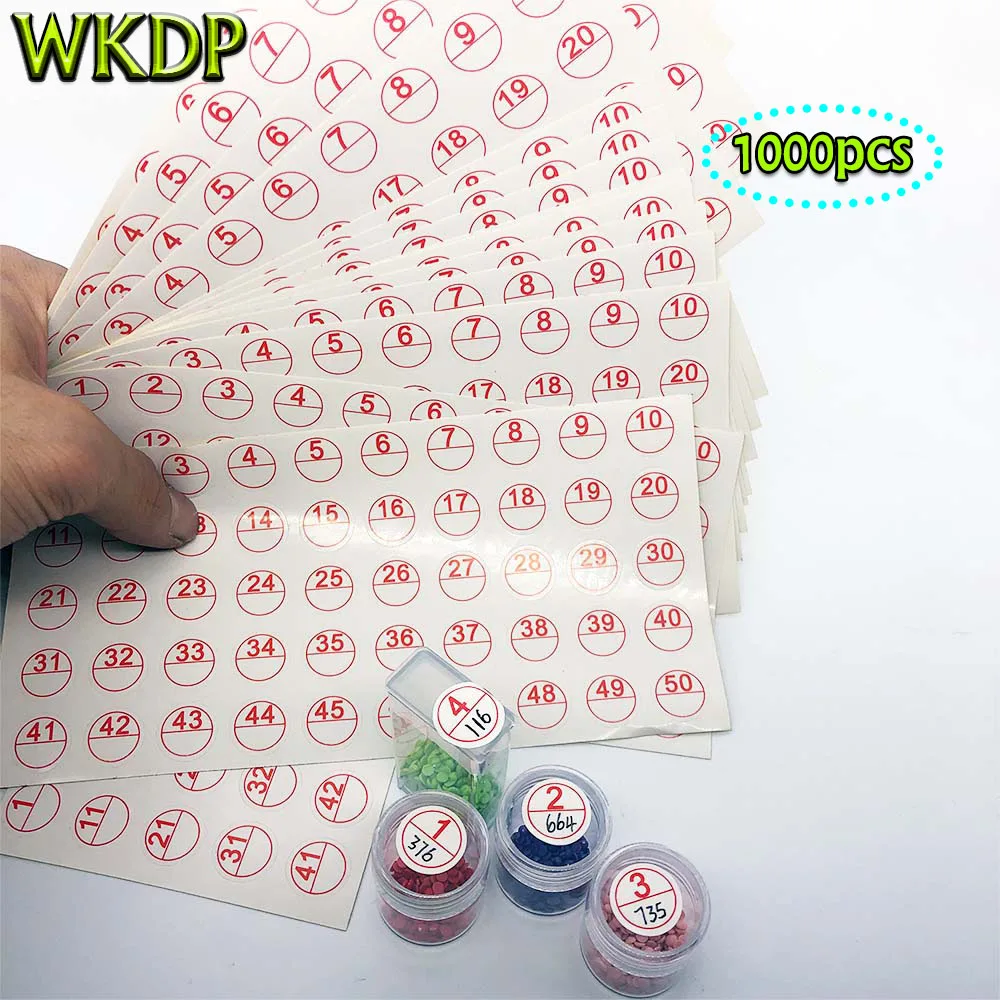 

WKDP 1000pcs Round Number Label Stickers For Diamond Painting Tool Storge Box Bottle Pape Accessories Diamond Embroidery Moasic