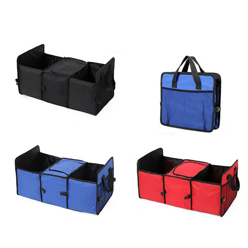 CHIZIYO Portable Foldable Multi Compartment Fabric Car Truck Storage Basket Trunk Organizer And Cooler Set Car Trunk Organizer