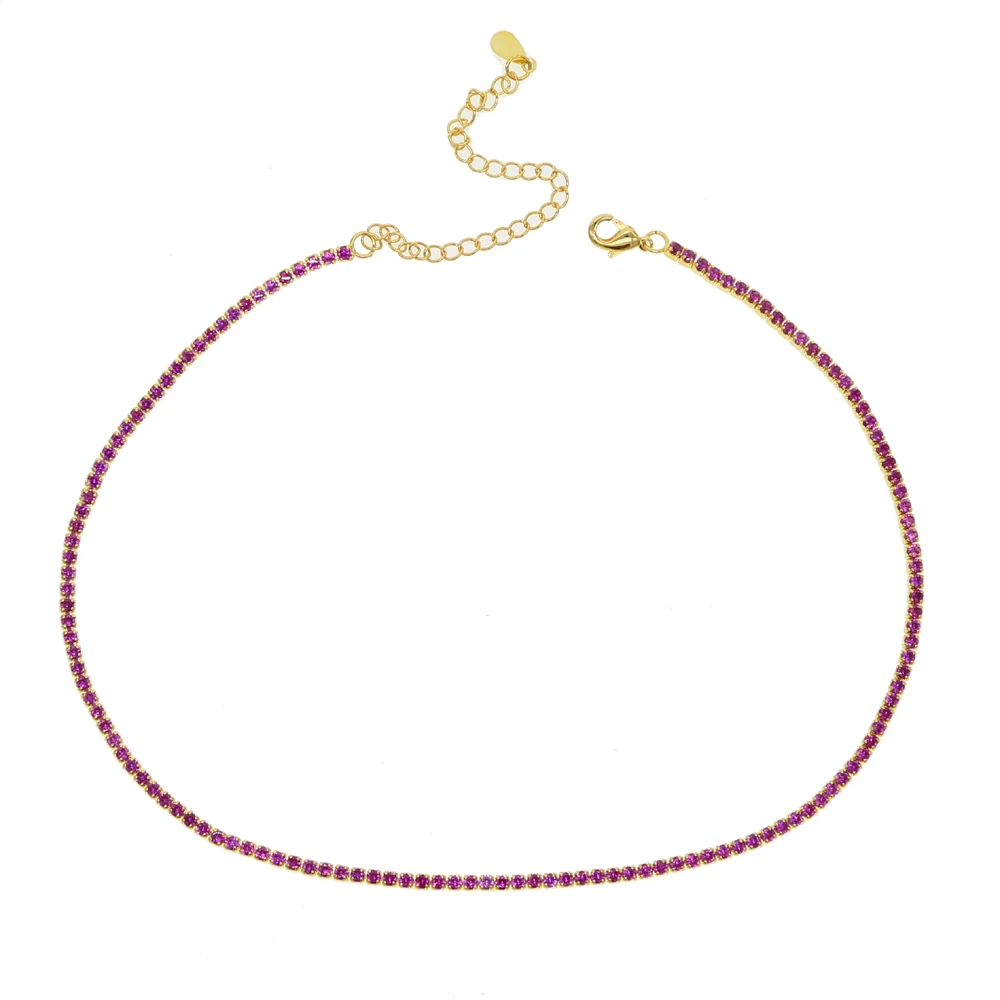 clear cz tennis chain choker necklace thin chain Gold color high quality women lady fashion trendy chockers