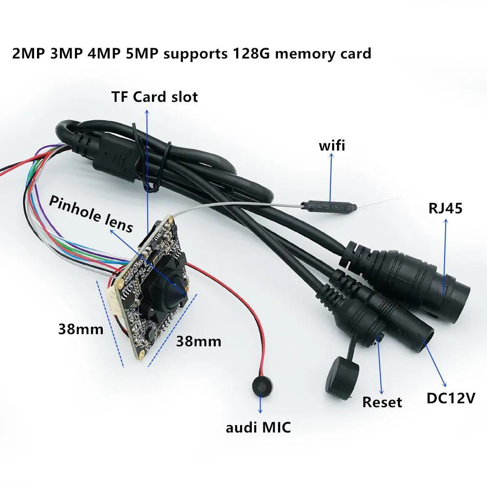 Onvif P2P HD 5MP 2MP 1080P ukuran 38*38mm Audio nirkabel IP modul kamera Mini Wifi Slot kartu SD Camhi keamanan rumah sistem kamera