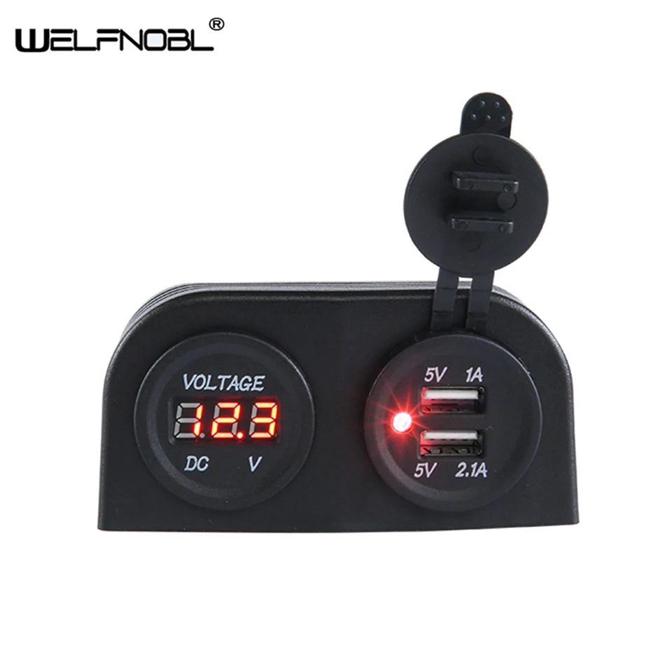 Round Electric Mini Gang Car Marine Boat LED Rocker Switch Panel Waterproof Circuit Digital Voltmeter Dual USB Port 12V Outlet