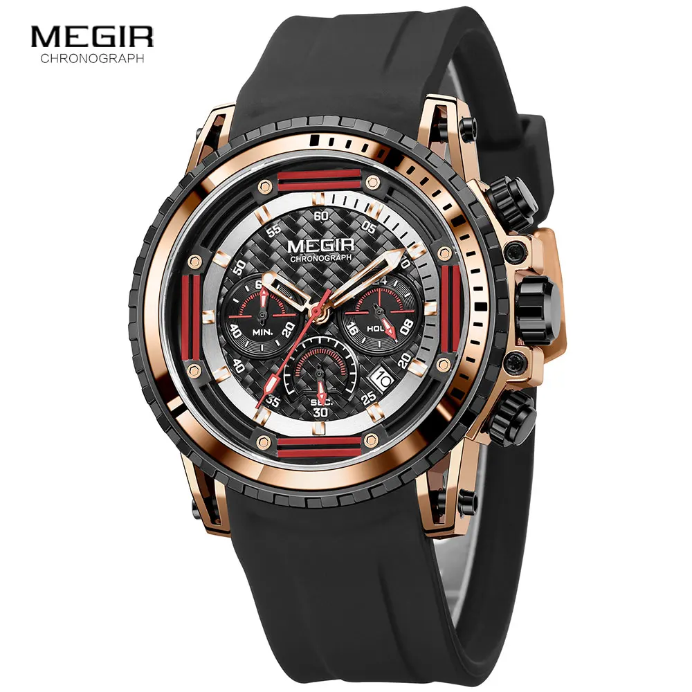 MEGIR Watches for Men Fashion Chronograph Quartz Watch with Silicone Strap Waterproof Sport Wristwatch relogio часы montre reloj