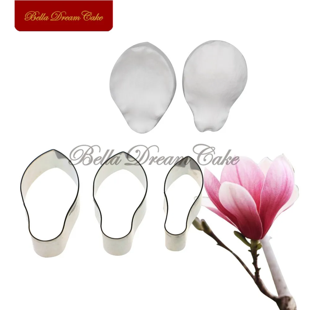 5pcs/set Magnolia Veiner Silicone Molds Stainless Steel Cutter Mould Petal Fondant Cake Decorating Tool DIY Handmade Cake Mold