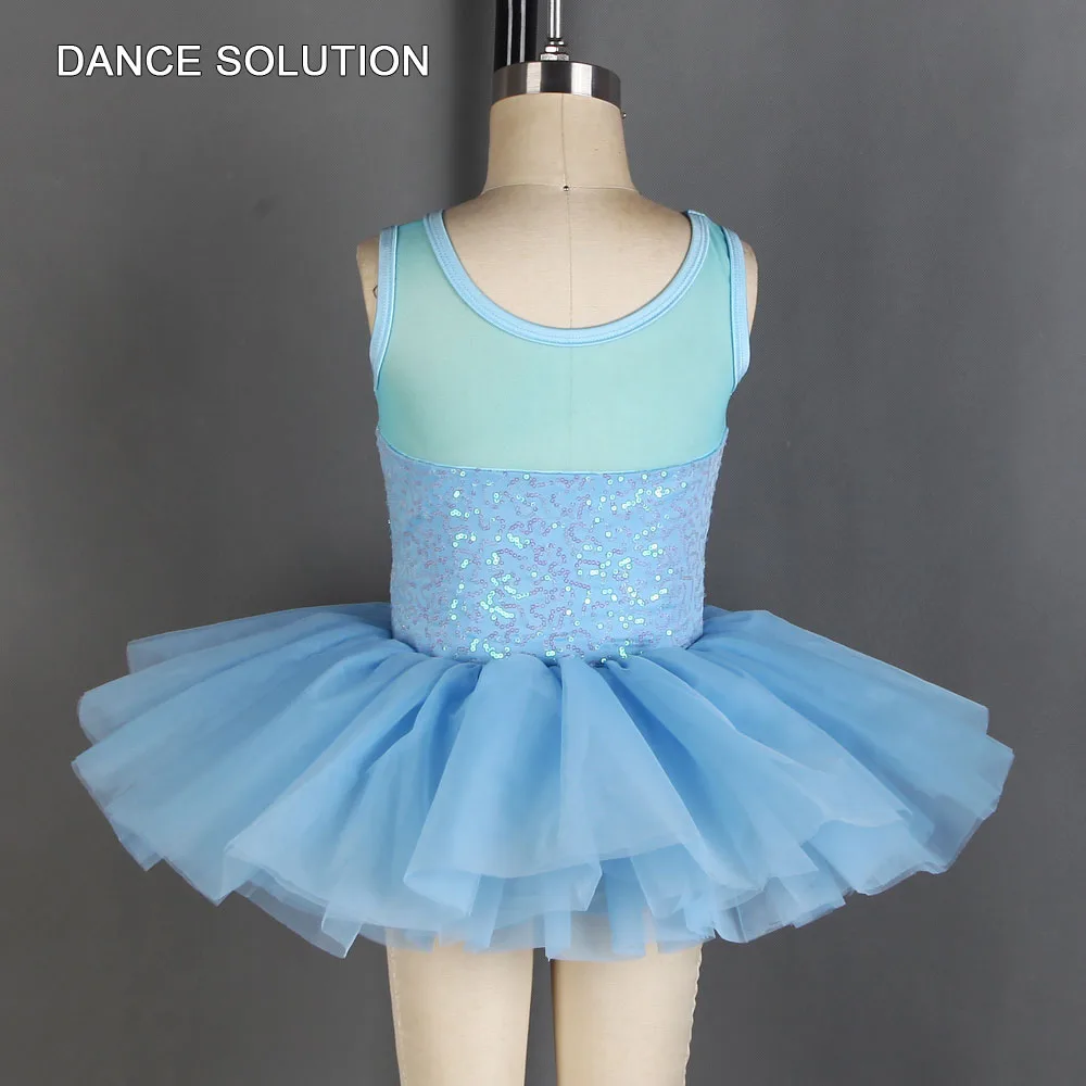 Sky Blue Ballet Tutu Dress Sequin Spandex Bodice with Tulle Skirt Children's Costume for Stage Performance Dancewears 20054