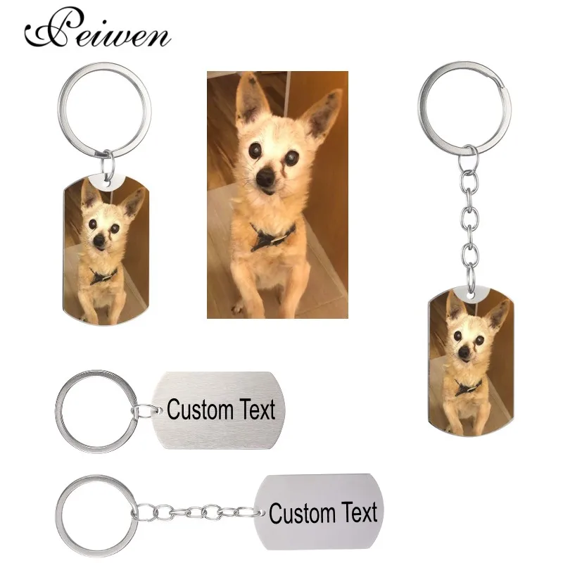 Custom DIY Dog Tag Photo Keychain Stainless Steel Personalized Engraved photograph Keychain For Love Dog People Dog Keepsake New