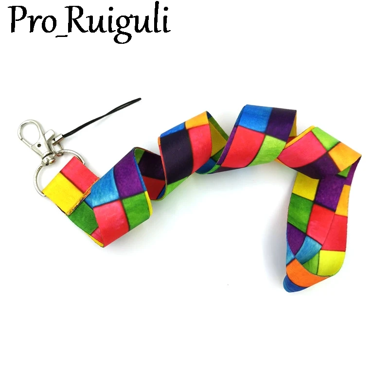 Regenbogen Gitter Muster Lanyard Kreditkarte ID Halter Tasche Student Frauen Reise Karte Abdeckung Abzeichen Auto Schlüsselbund Geschenke Zubehör