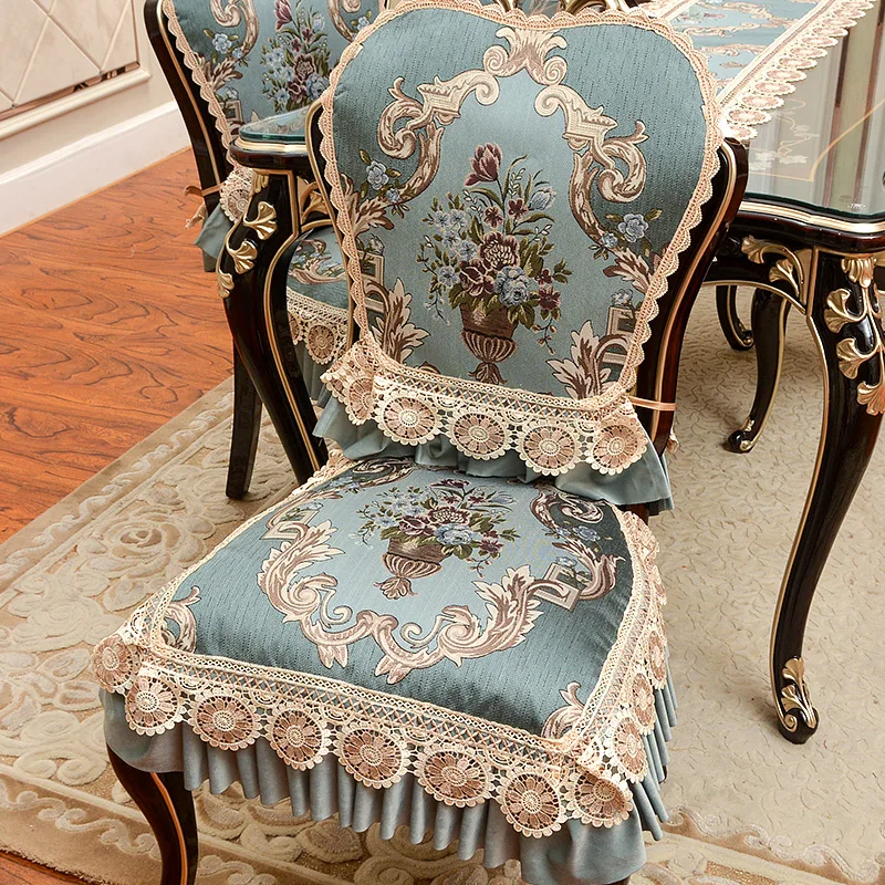 

European Dining Chair Cover Home Decor Classic Jacquard Lace Chair Cover Vintage Non-slip Seat Cushion Fabric Chair Back Covers