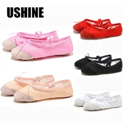 USHINE Professional Pink Yoga Chinelos Indoor Exercício Shoes Ballet Shoes Dança Para Meninas Lona Ballet Dance Girls Kids mulheres