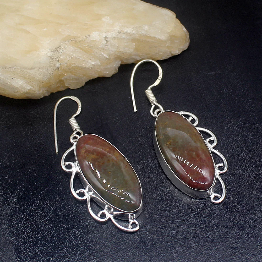 Gemstonefactory Big Promotion Unique 925 Silver Natural Ocean Jasper Women Ladies Gifts Dangle Drop Earrings 20211838