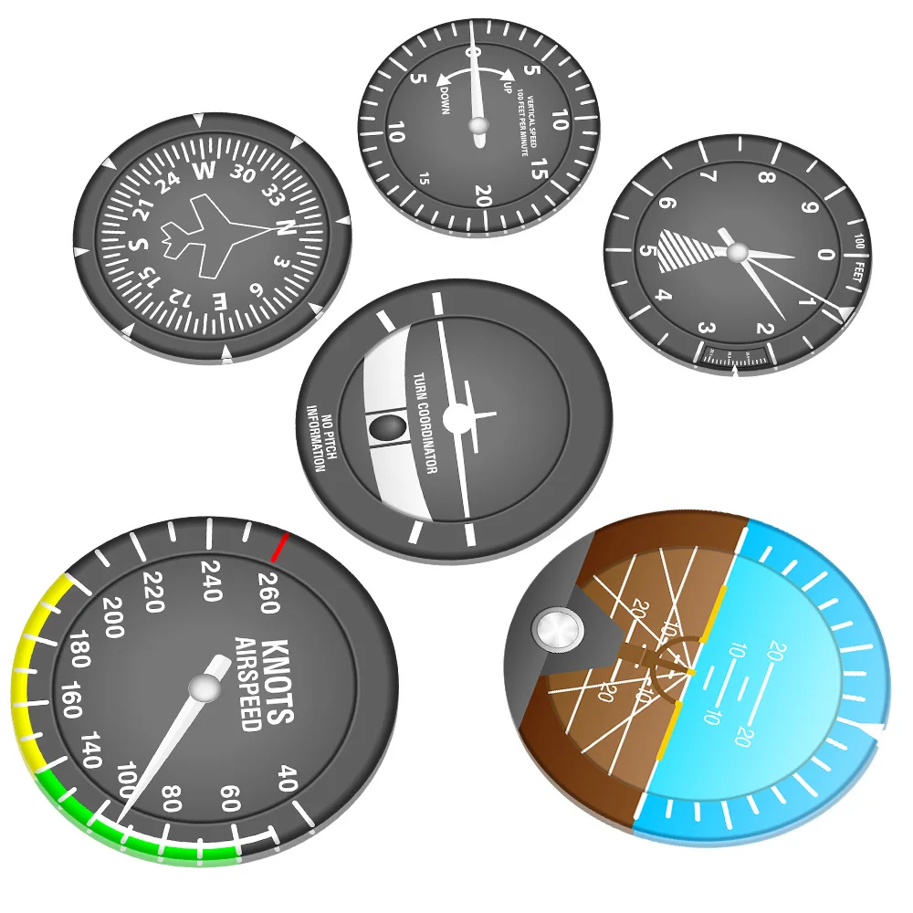 Juego de 6 posavasos para instrumentos de avión, instrumentos de vuelo modernos, posavasos para cóctel, navegador, decor