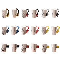 Ceramic Guitar Drum Saxophone Handle Mug Coffee Cup Ceramic Music Cup Beverage Mug Kids Travel Mug