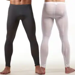 Metelam masculino ultra-fino transparente longo johns roupa interior macio gelo seda lounge wear pijamas sono calças legging térmicas