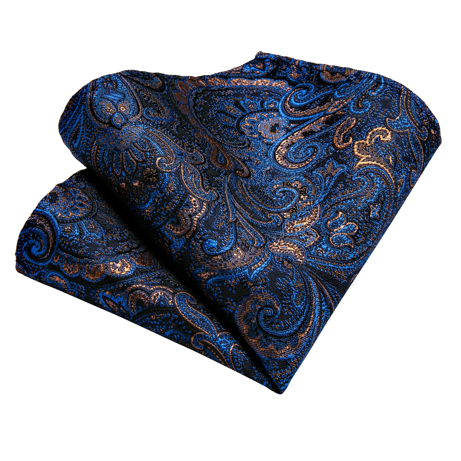 Luxuriöse Blau-Gold Paisley-Krawatten für Herren, Business-Hochzeits-Krawattenset mit Krawattenring, Brosche, Manschettenknöpfen und Einstecktuch – Detail 18