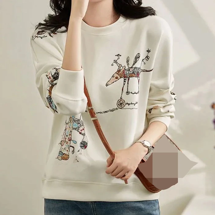 Women\'s cotton sweater loose spring new trend Korean fashion all-match thin round neck jacket jacket sweatshirt Casual