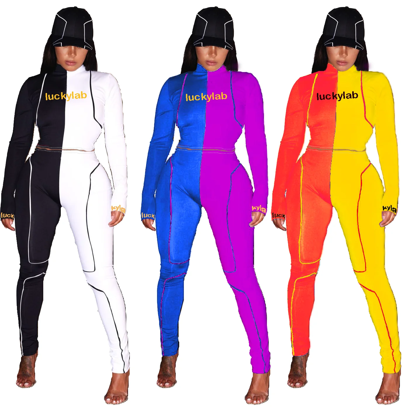 Fall new arrivals, contrast color  Letter printing, plus size women's long-sleeved trousers  Casual sports suit