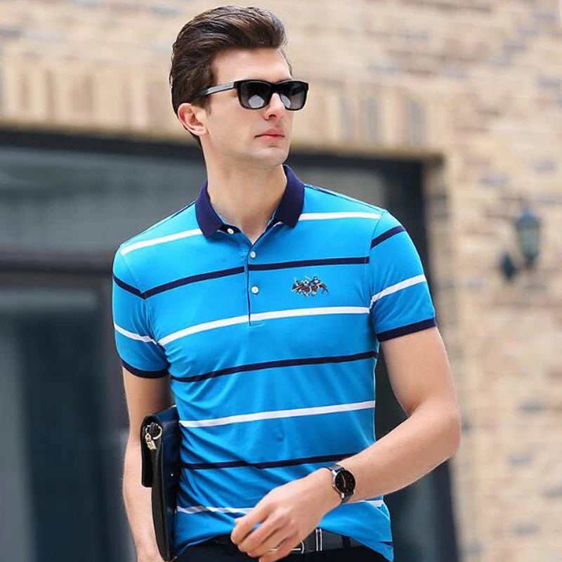 High quality polo shirt New summer brand cotton men\'s polo shirt Business casual short sleeve striped shirt polo men tops polos