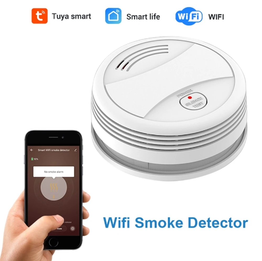 Détecteur de fumée d'incendie Wifi, système d'alarme de sécurité pour jardin, cuisine, maison, bureau, Tuya SmartLife, contrôle avec application, capteur