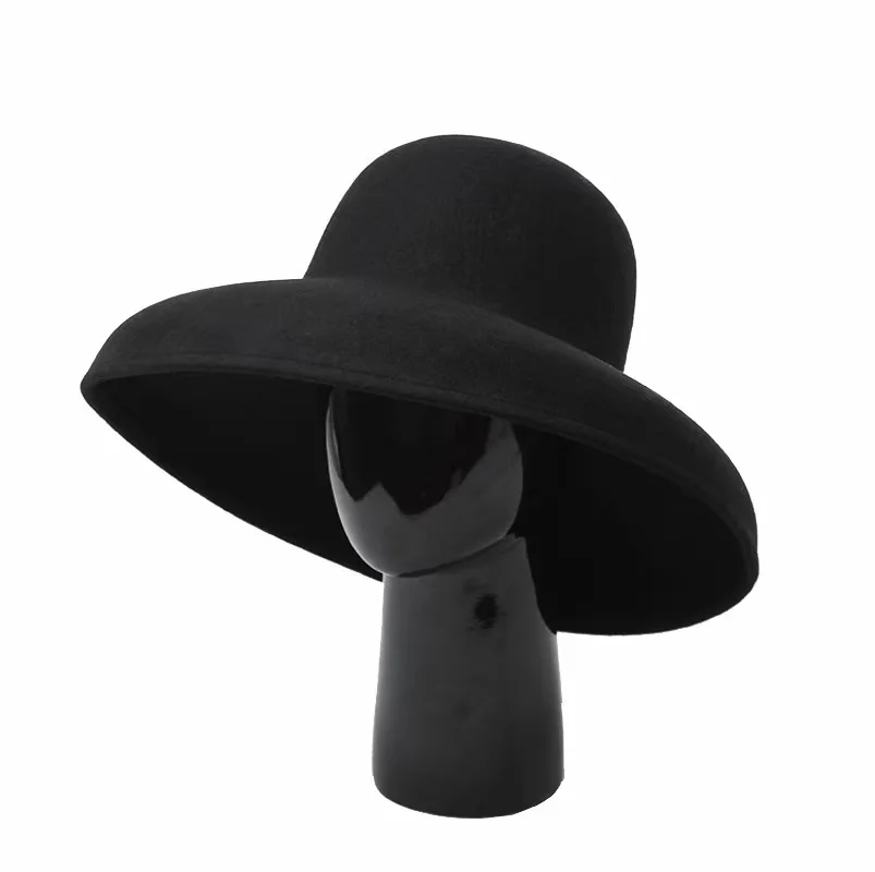 New Classic Dome Black Blue 100% Wool Hepburn Style Lady Causal Bucket Caps For Women Elegant Church Dinner Formal Designer Hats