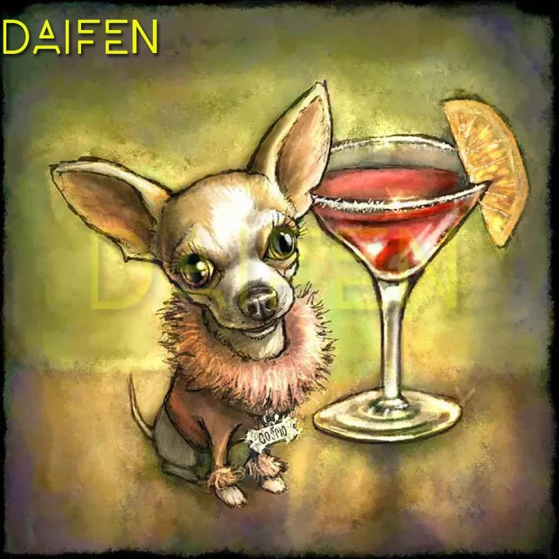 Full Round Diamond embroidery cocktail 5DDIY Diamond painting Cross stitch Cartoon dog Full Square Diamond mosaic Dog Lemon Wine