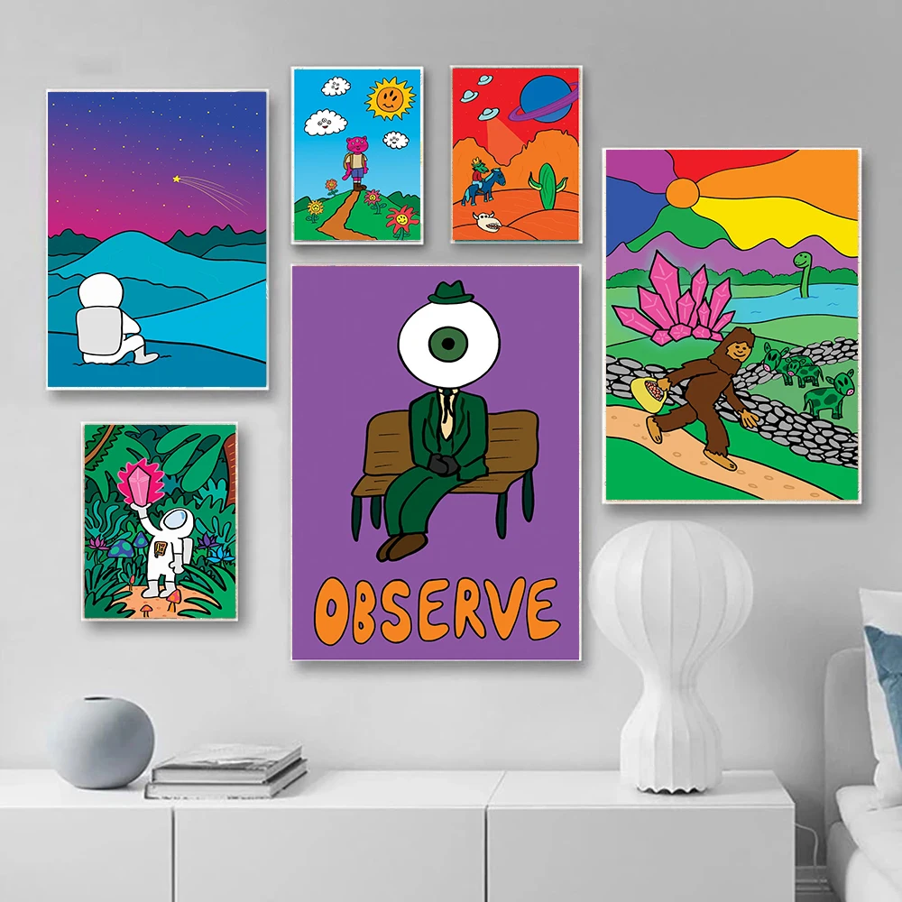 Vintage Space Crystal Poster Countryside Cartoon Animal Wall Art Canvas Painting Modern Science Fiction Pictures Home Decor