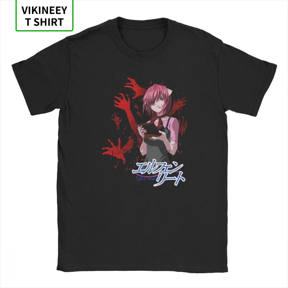 Men's T-Shirt Elfen Lied Mirai Nikki Cotton Fabric Tee Short Sleeve Gasai Yuno Anime Manga Future Dairy Comic Yandere T Shirt