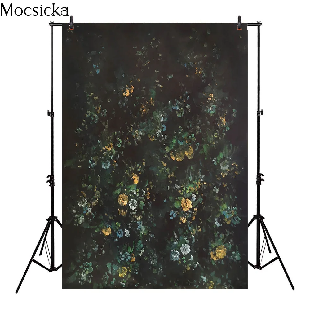 녹색 어두운 정글 나뭇잎 초상화 사진 배경 노란색 꽃 유화 생일 배경 웨딩 포토콜 소품